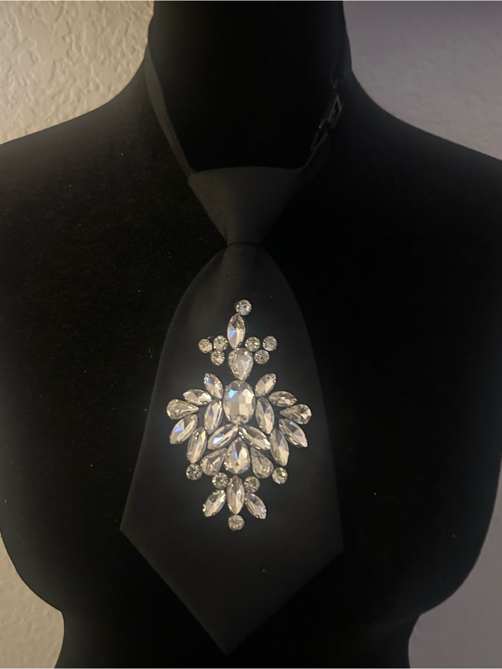 Women's Black Jeweled Statement Tie - Sparkling Crystal Accent